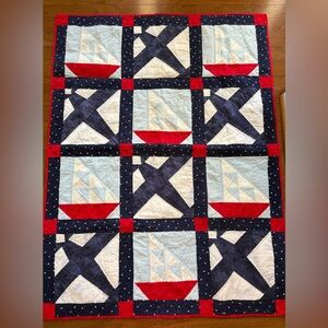 Nautical Navy Sailor Airplane Patchwork Crib Quilt